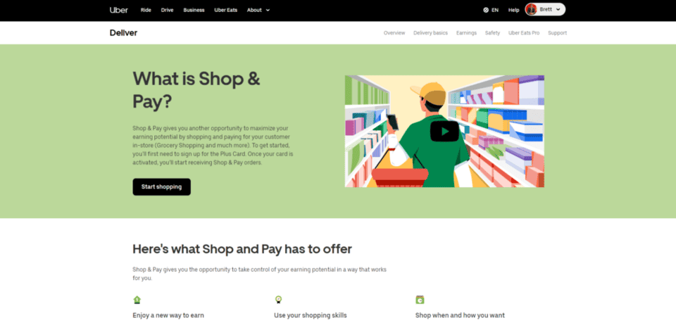 screenshot of the Shop & Pay (formerly cornershop shopper) application page
